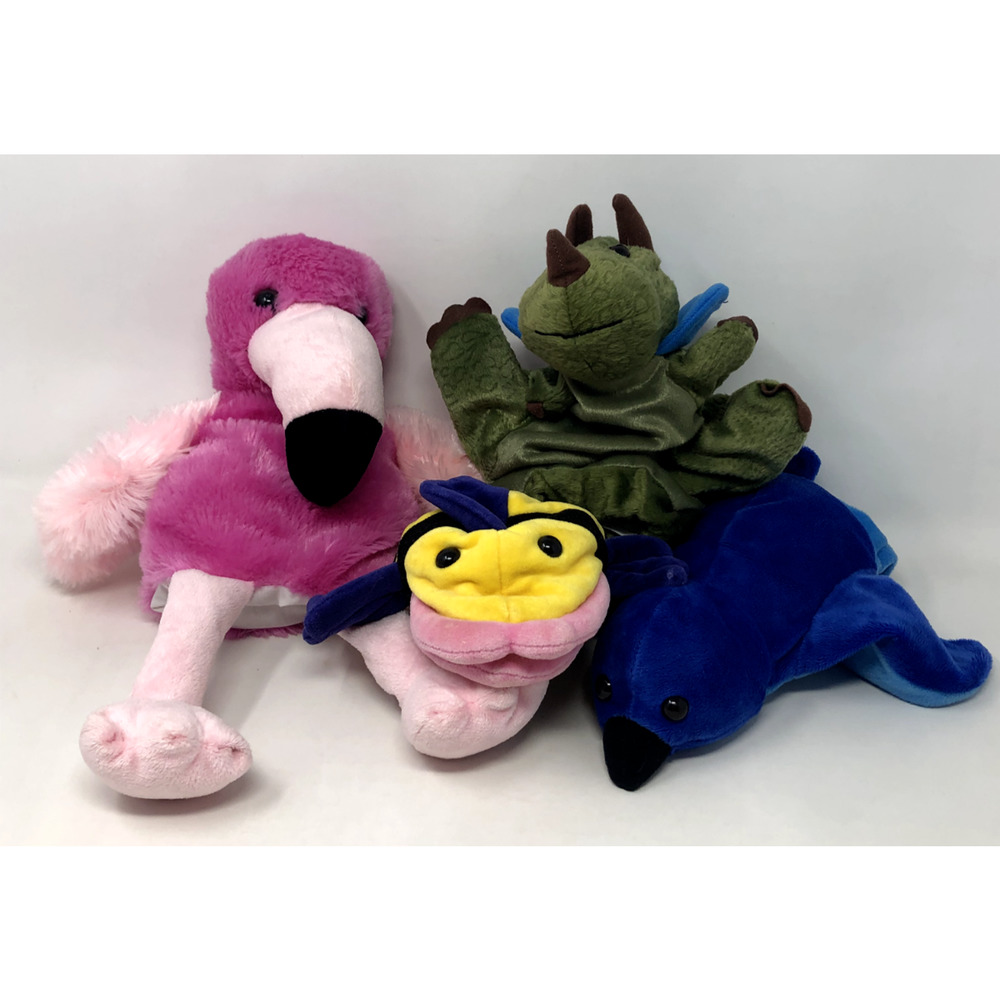 Lot of 4 Soft Hand Puppets Fish Toucan Penguin Dinosaur - Dream & Manhattan Toys